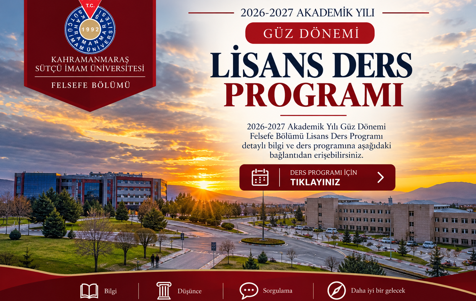  2026-2027 Akademik Yılı Güz Dönemi Lisans Ders Programı